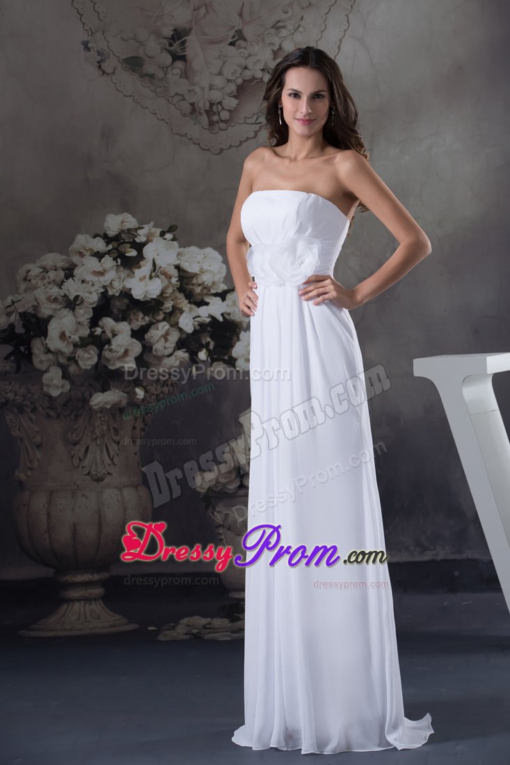Empire Strapless Floor-length Hand Made Flowers Prom Dress in White