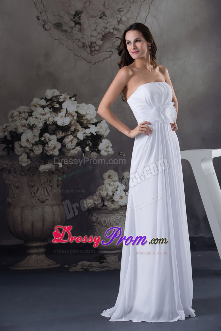 Empire Strapless Floor-length Hand Made Flowers Prom Dress in White