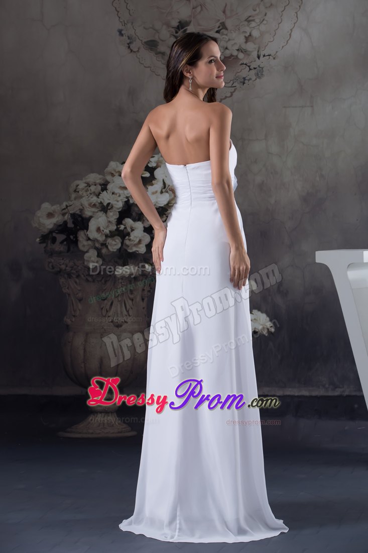 Empire Strapless Floor-length Hand Made Flowers Prom Dress in White
