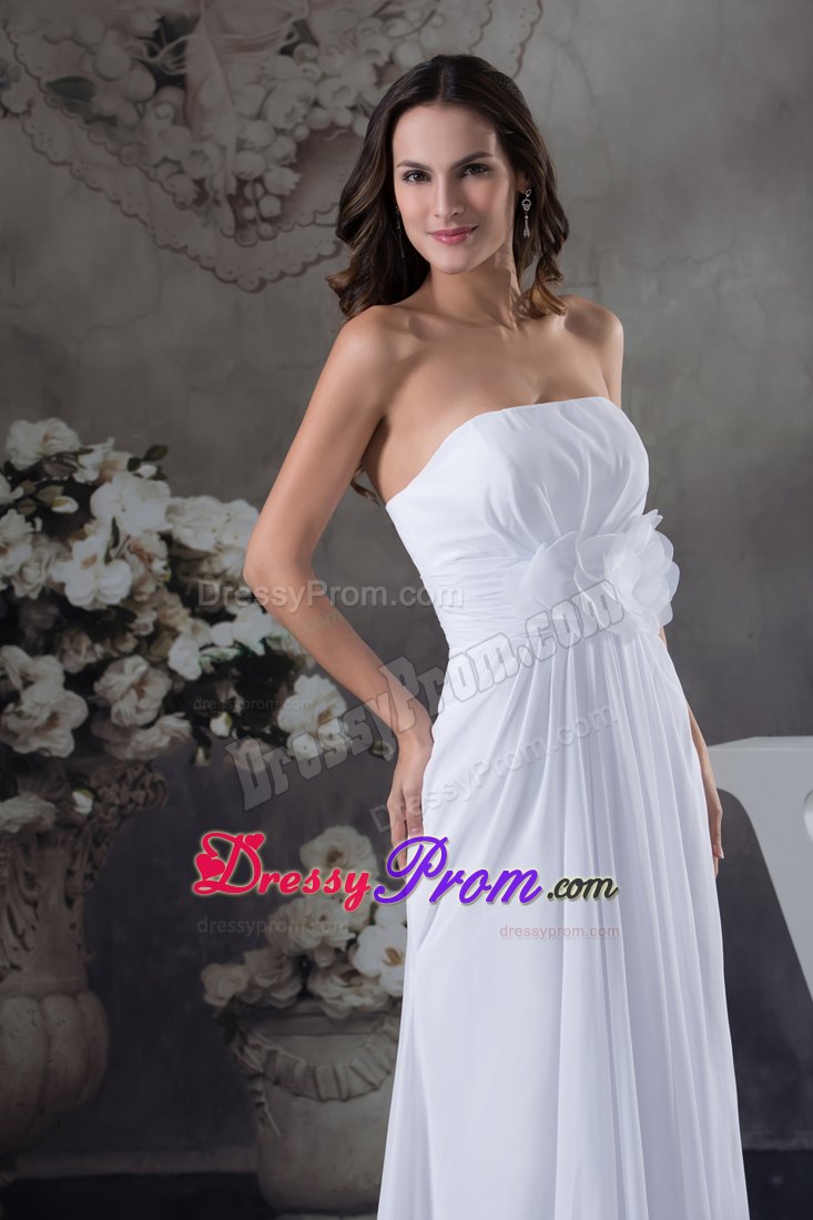 Empire Strapless Floor-length Hand Made Flowers Prom Dress in White