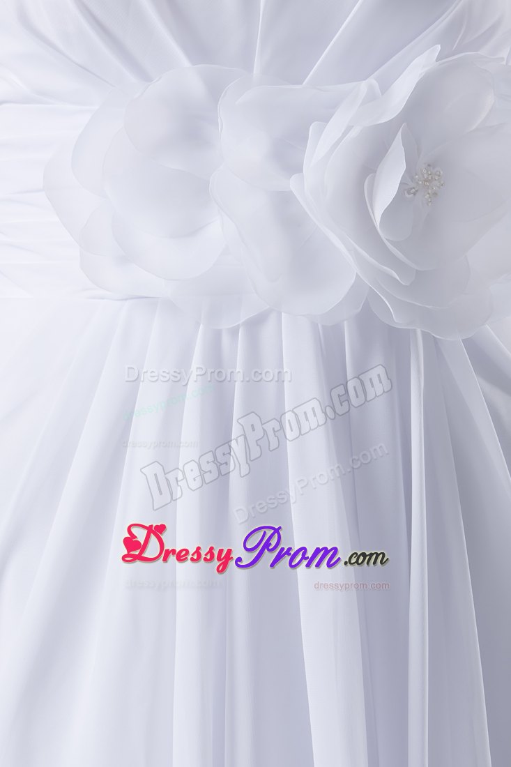 Empire Strapless Floor-length Hand Made Flowers Prom Dress in White