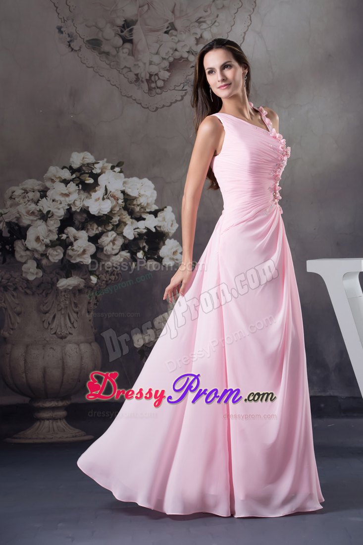Pink Column Floor-length Prom Dress with Venetian Pearl and One Shoulder