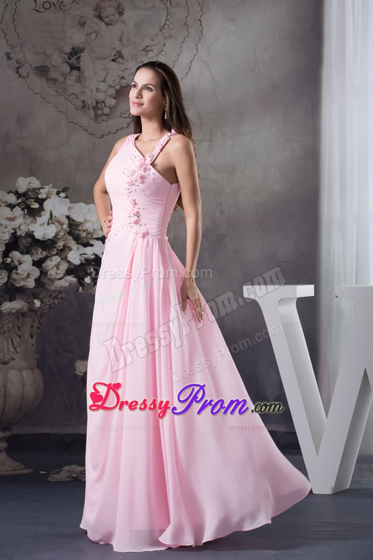 Pink Column Floor-length Prom Dress with Venetian Pearl and One Shoulder