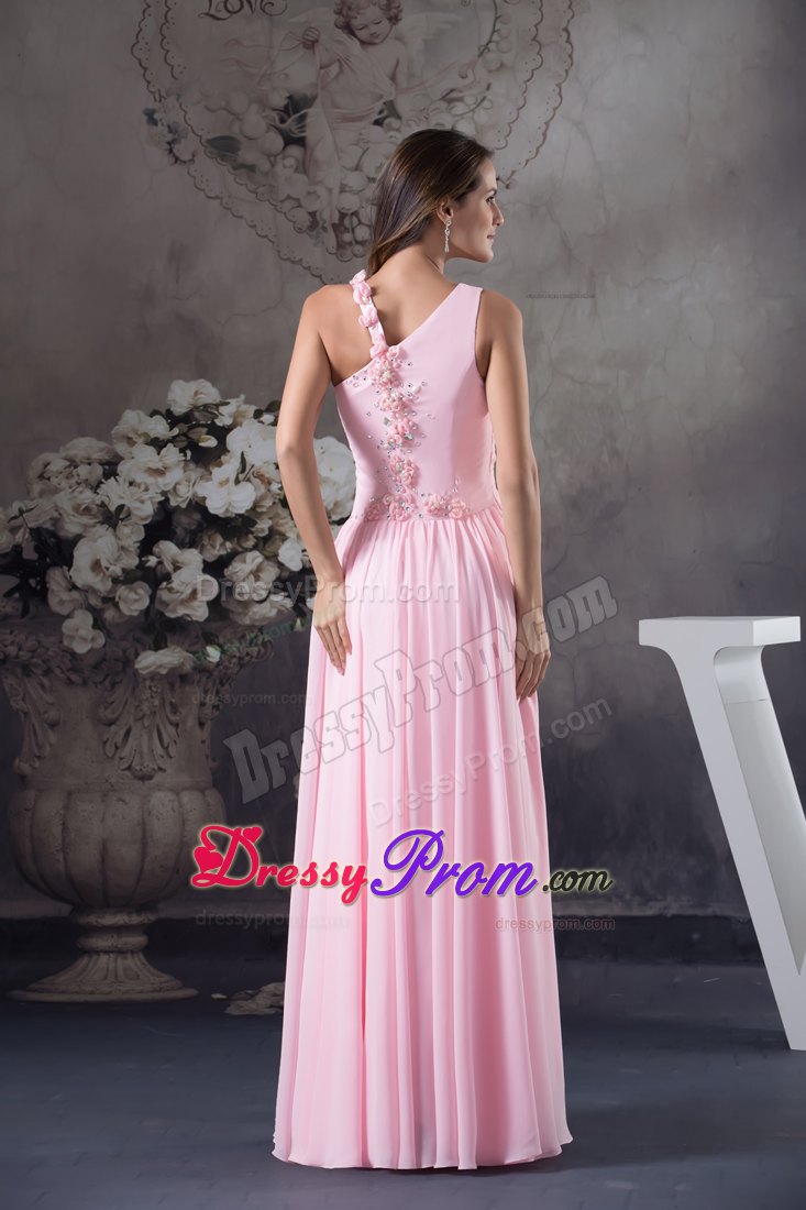 Pink Column Floor-length Prom Dress with Venetian Pearl and One Shoulder