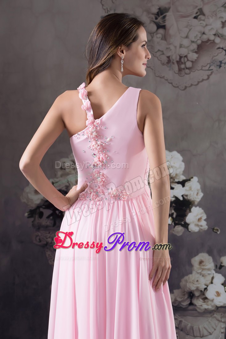 Pink Column Floor-length Prom Dress with Venetian Pearl and One Shoulder