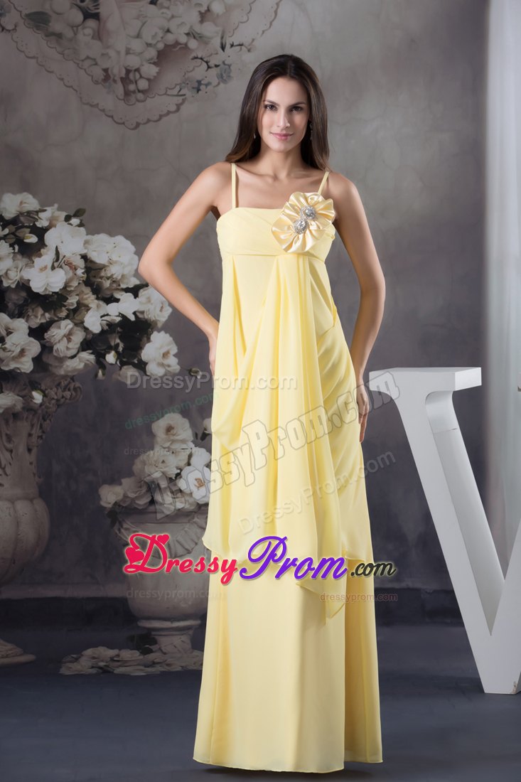 Empire Straps Yellow Floor-length Chiffon Prom Dress with Hand Flowers