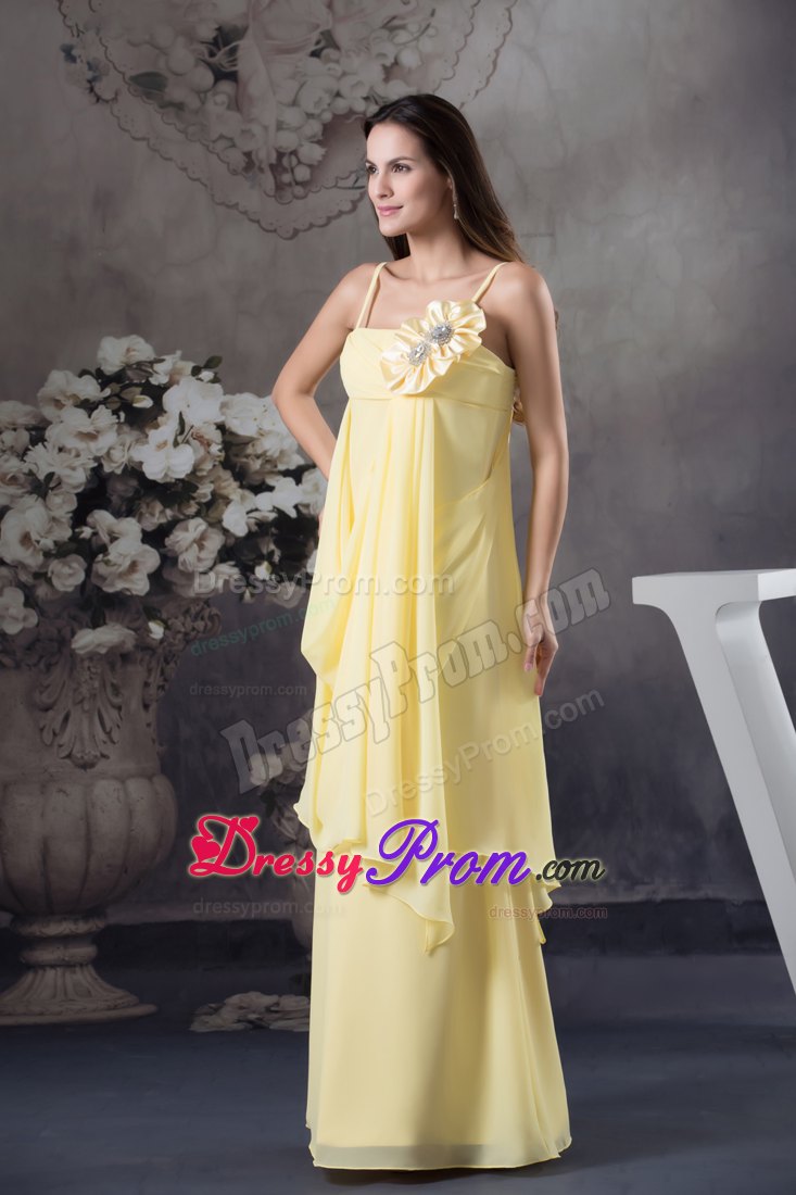 Empire Straps Yellow Floor-length Chiffon Prom Dress with Hand Flowers