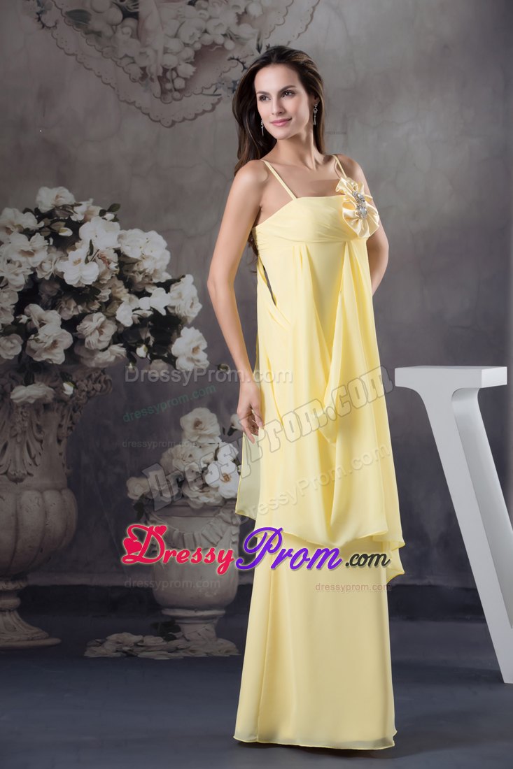 Empire Straps Yellow Floor-length Chiffon Prom Dress with Hand Flowers