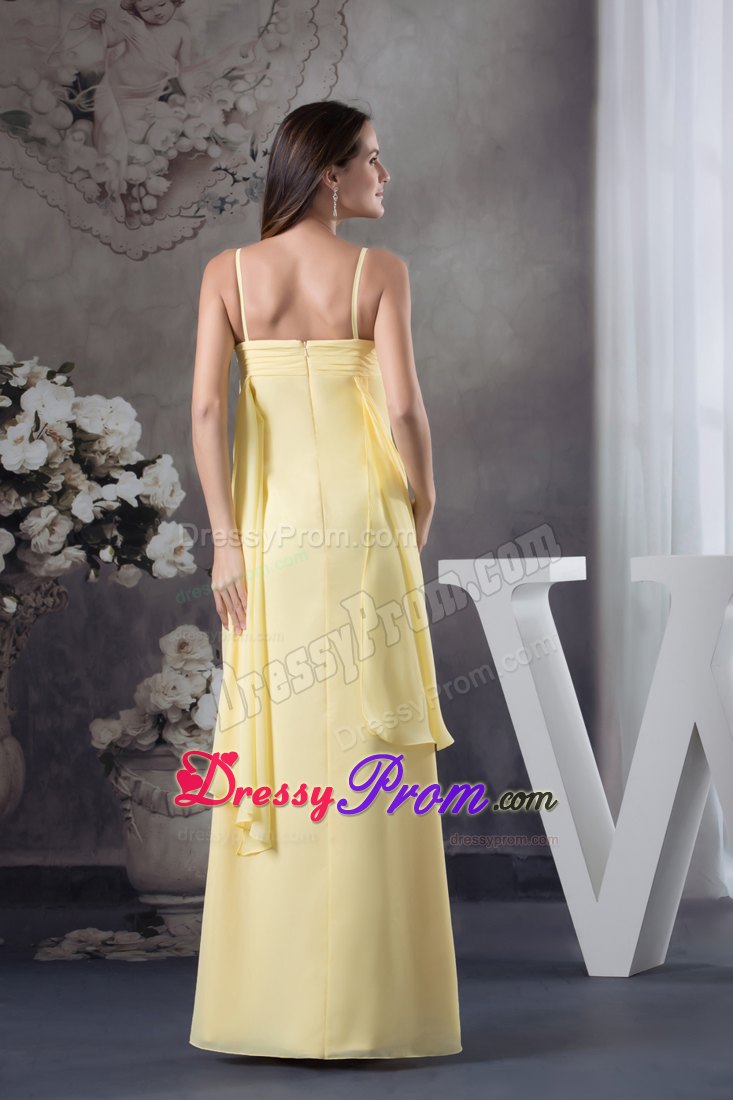 Empire Straps Yellow Floor-length Chiffon Prom Dress with Hand Flowers