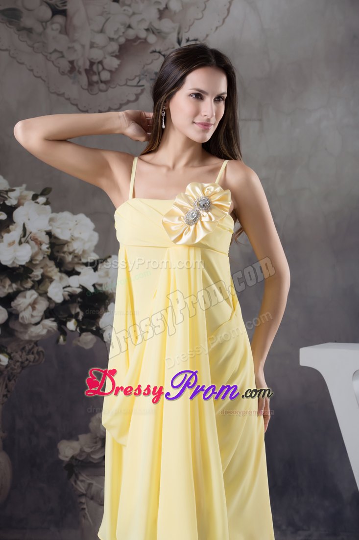Empire Straps Yellow Floor-length Chiffon Prom Dress with Hand Flowers