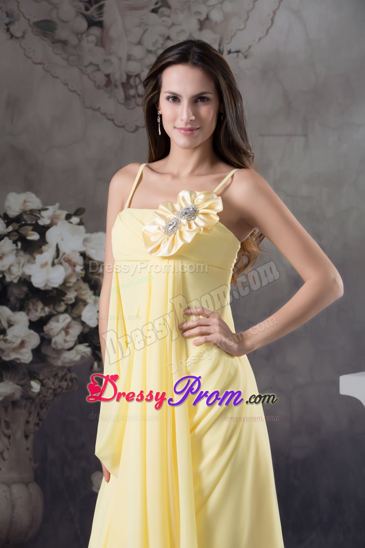 Empire Straps Yellow Floor-length Chiffon Prom Dress with Hand Flowers