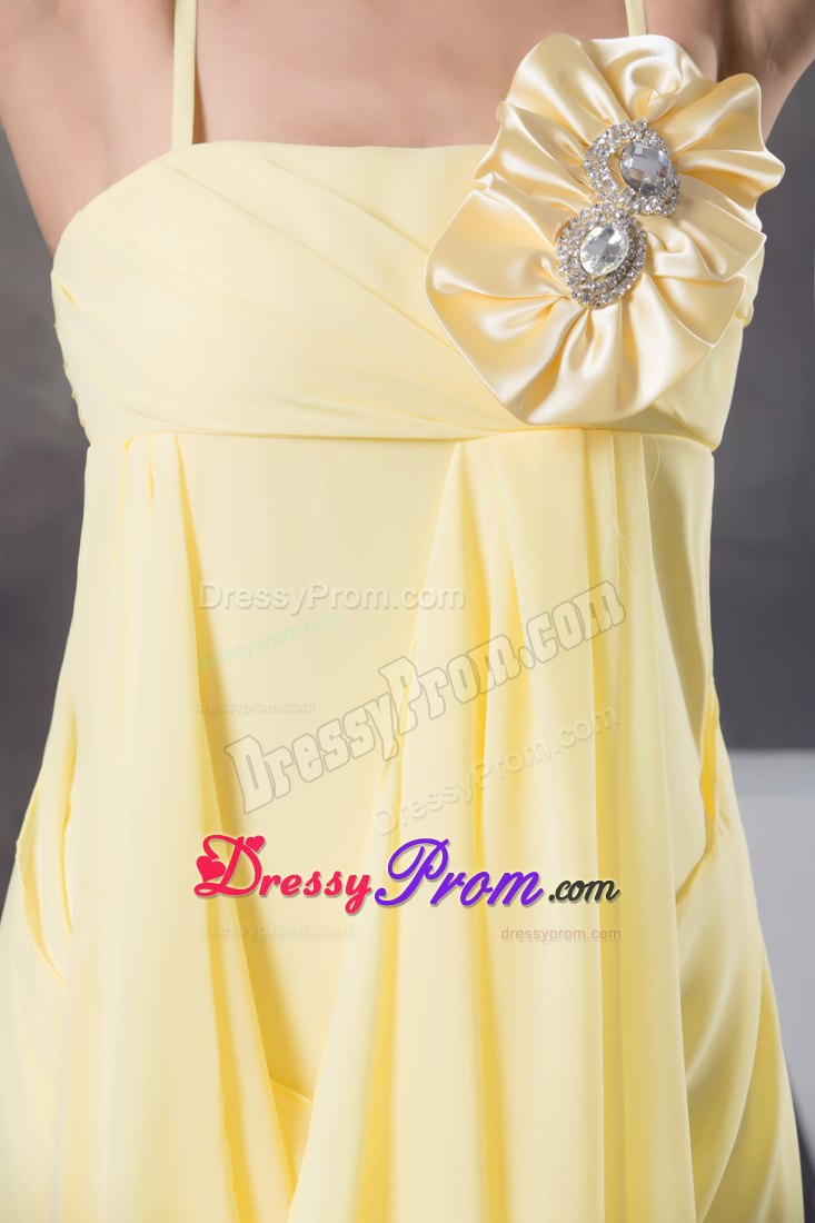 Empire Straps Yellow Floor-length Chiffon Prom Dress with Hand Flowers