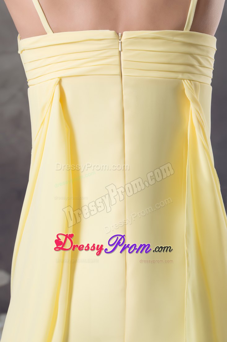 Empire Straps Yellow Floor-length Chiffon Prom Dress with Hand Flowers