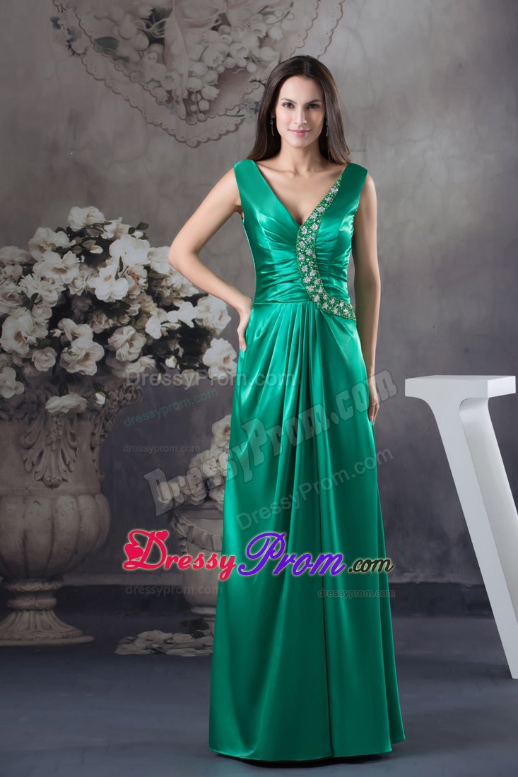 Green Beading V-neck Floor-length Column Prom Dress in Launceston