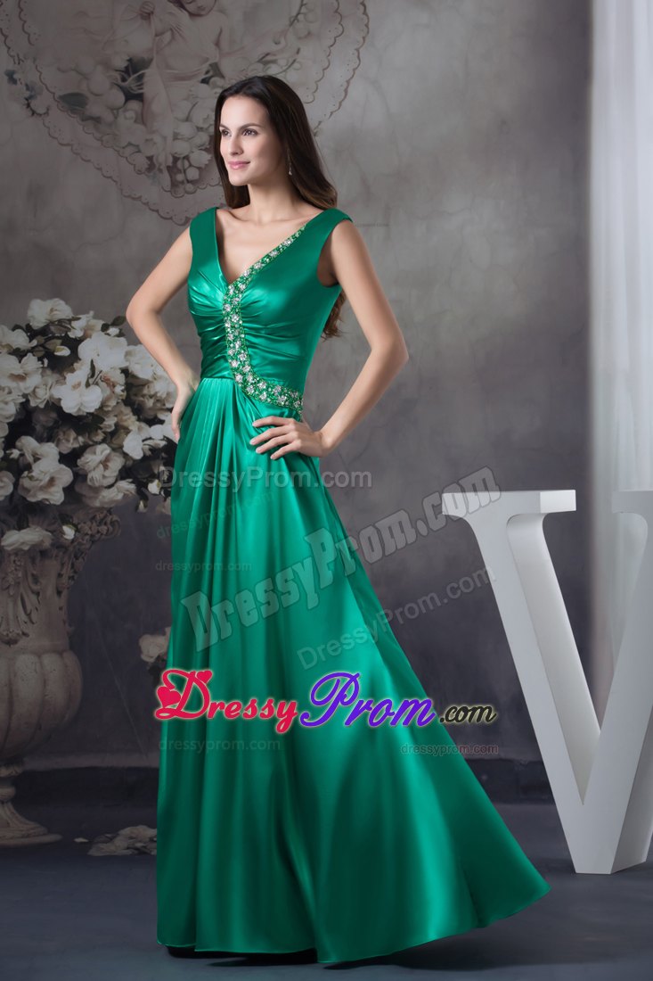 Green Beading V-neck Floor-length Column Prom Dress in Launceston