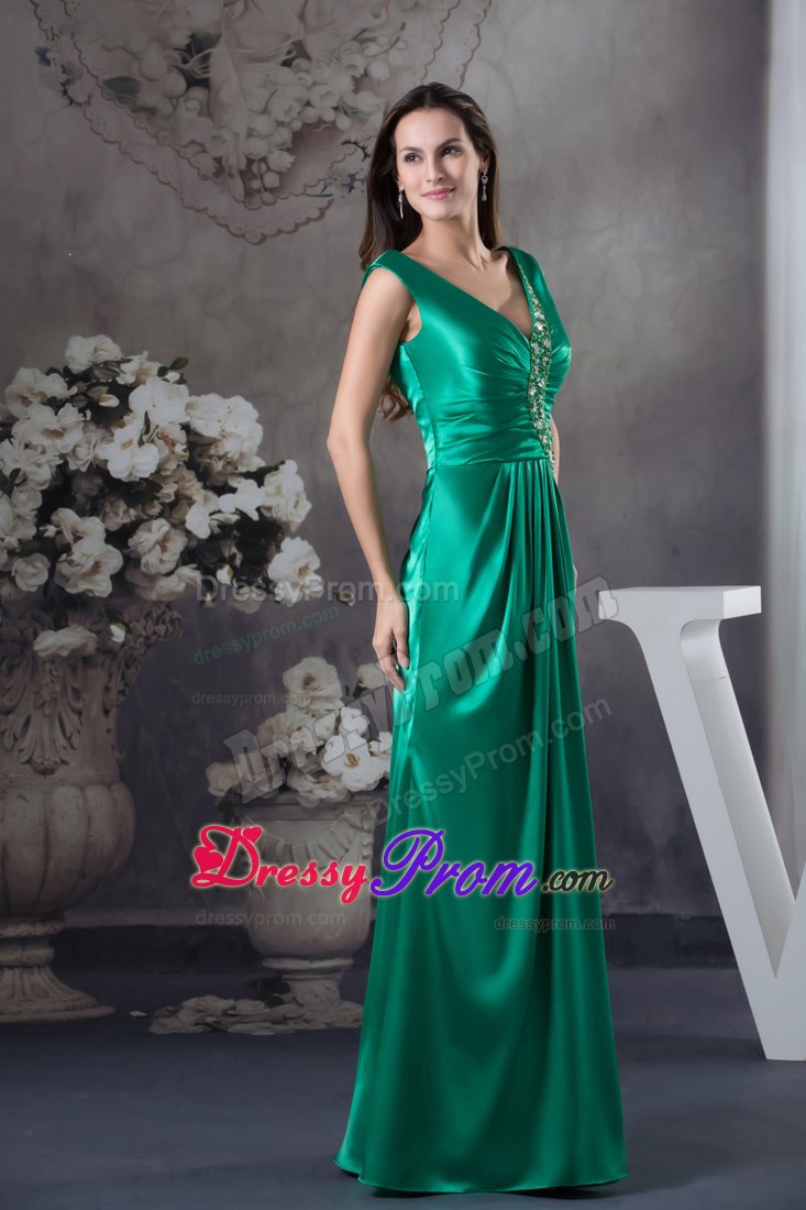 Green Beading V-neck Floor-length Column Prom Dress in Launceston