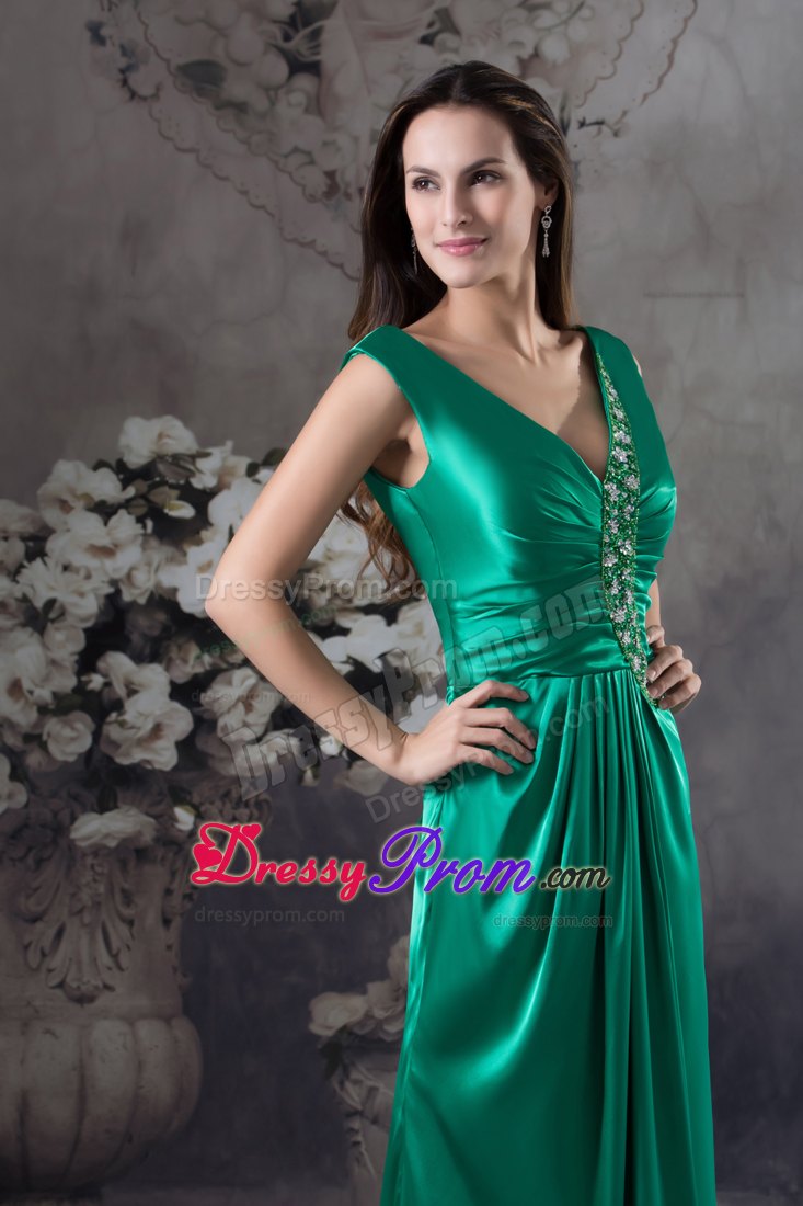 Green Beading V-neck Floor-length Column Prom Dress in Launceston