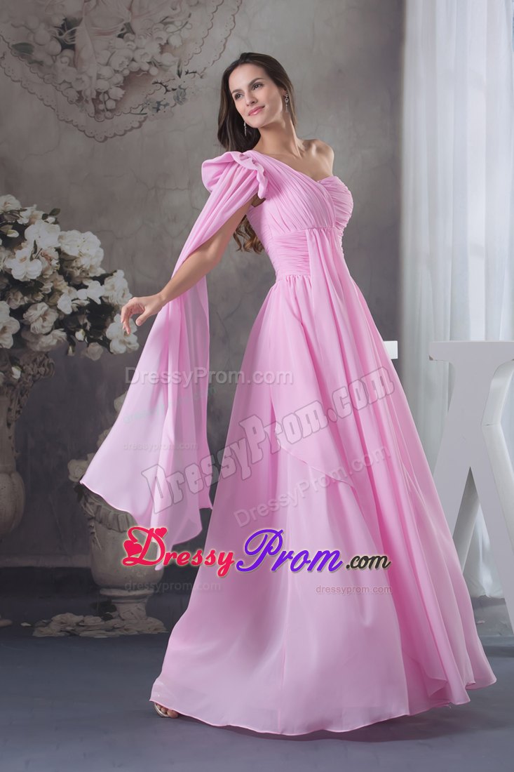 Soft and Feminine Pink One Shoulder Ruched Prom Gown Dress