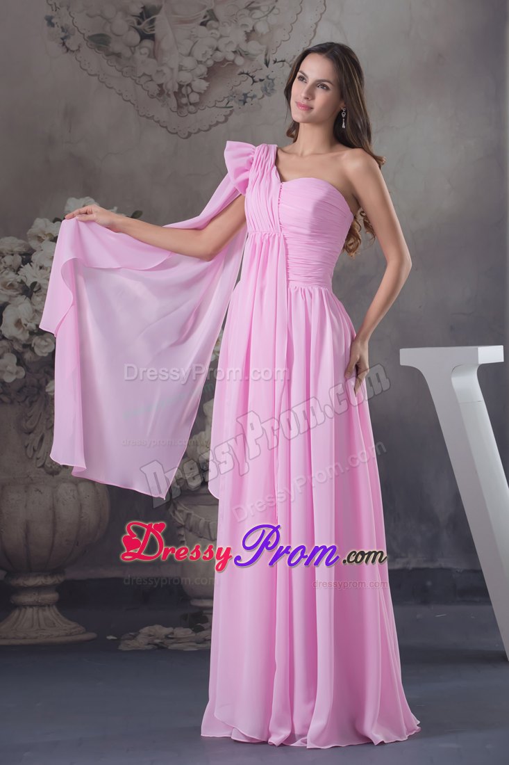Soft and Feminine Pink One Shoulder Ruched Prom Gown Dress