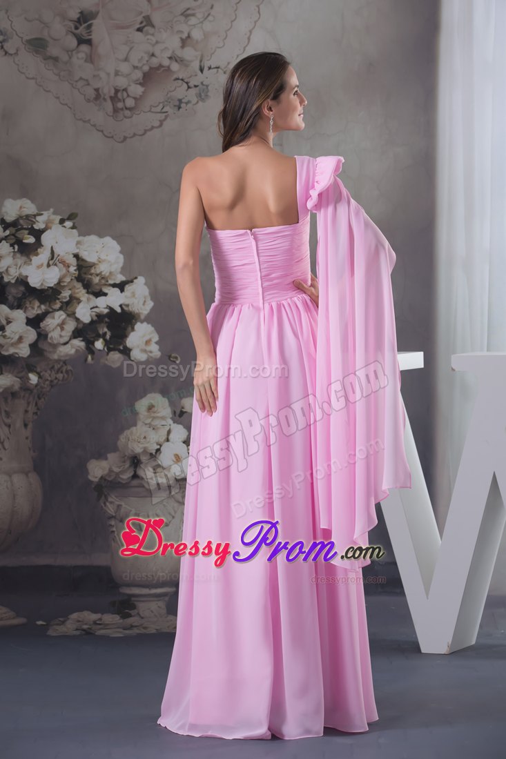Soft and Feminine Pink One Shoulder Ruched Prom Gown Dress