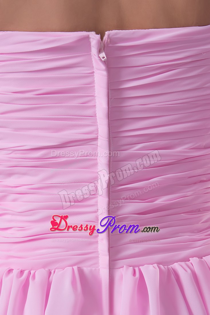 Soft and Feminine Pink One Shoulder Ruched Prom Gown Dress