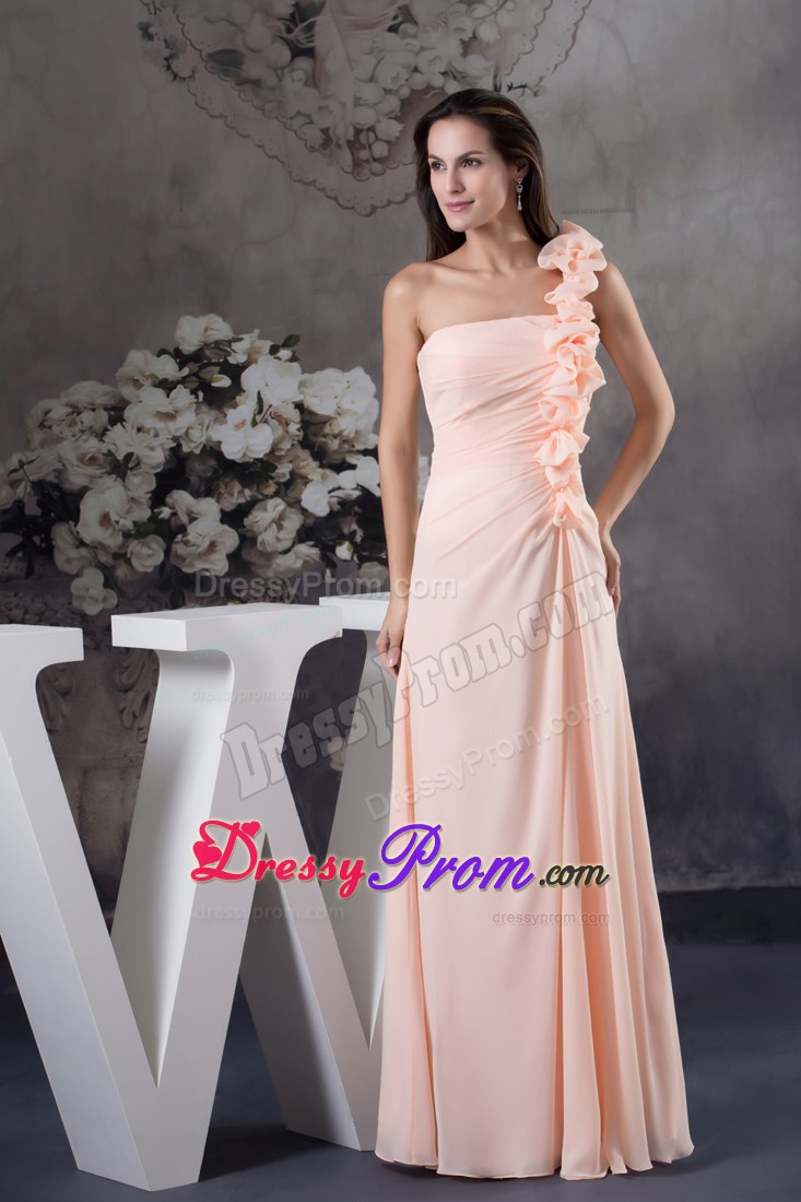 Exquisite One Shoulder Handmade Flowers Pink Prom Dress