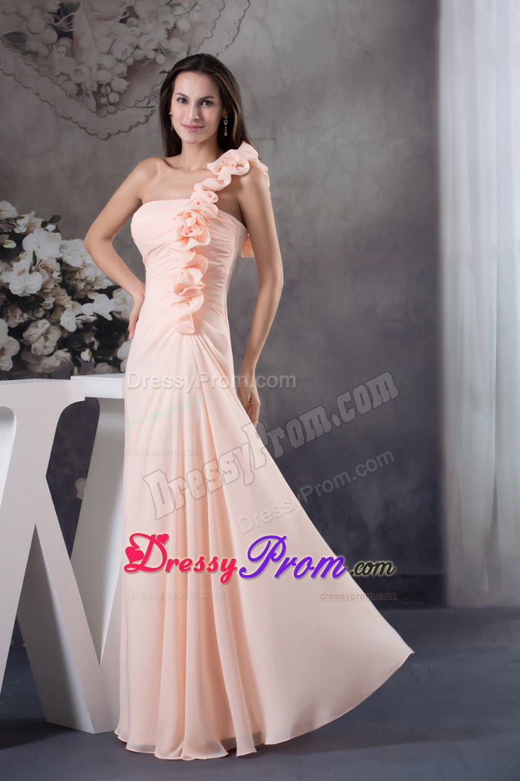 Exquisite One Shoulder Handmade Flowers Pink Prom Dress