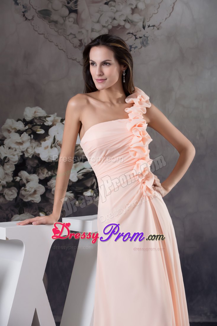 Exquisite One Shoulder Handmade Flowers Pink Prom Dress
