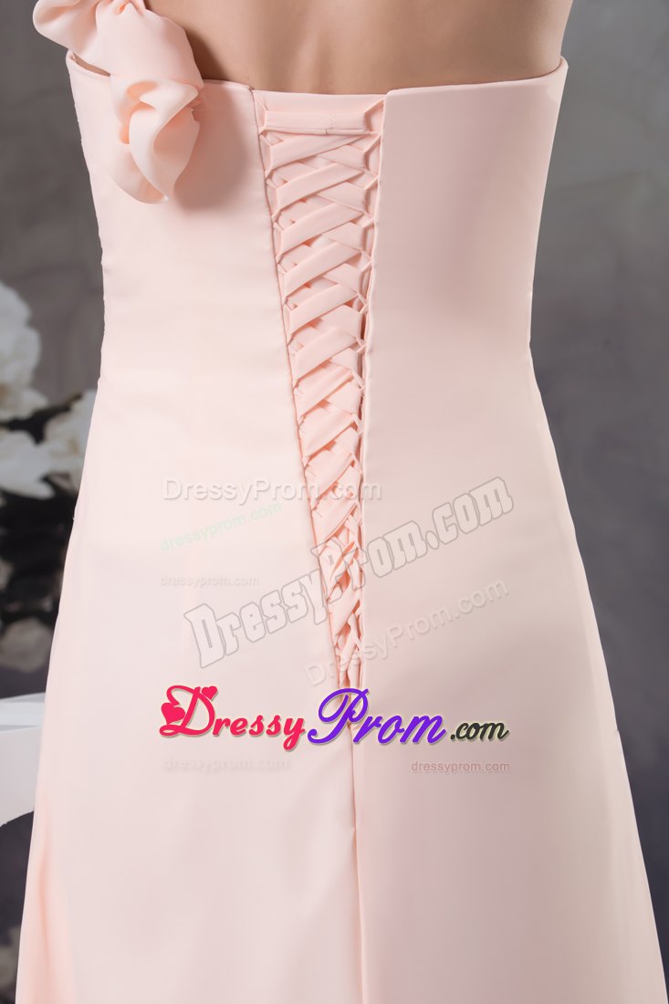 Exquisite One Shoulder Handmade Flowers Pink Prom Dress