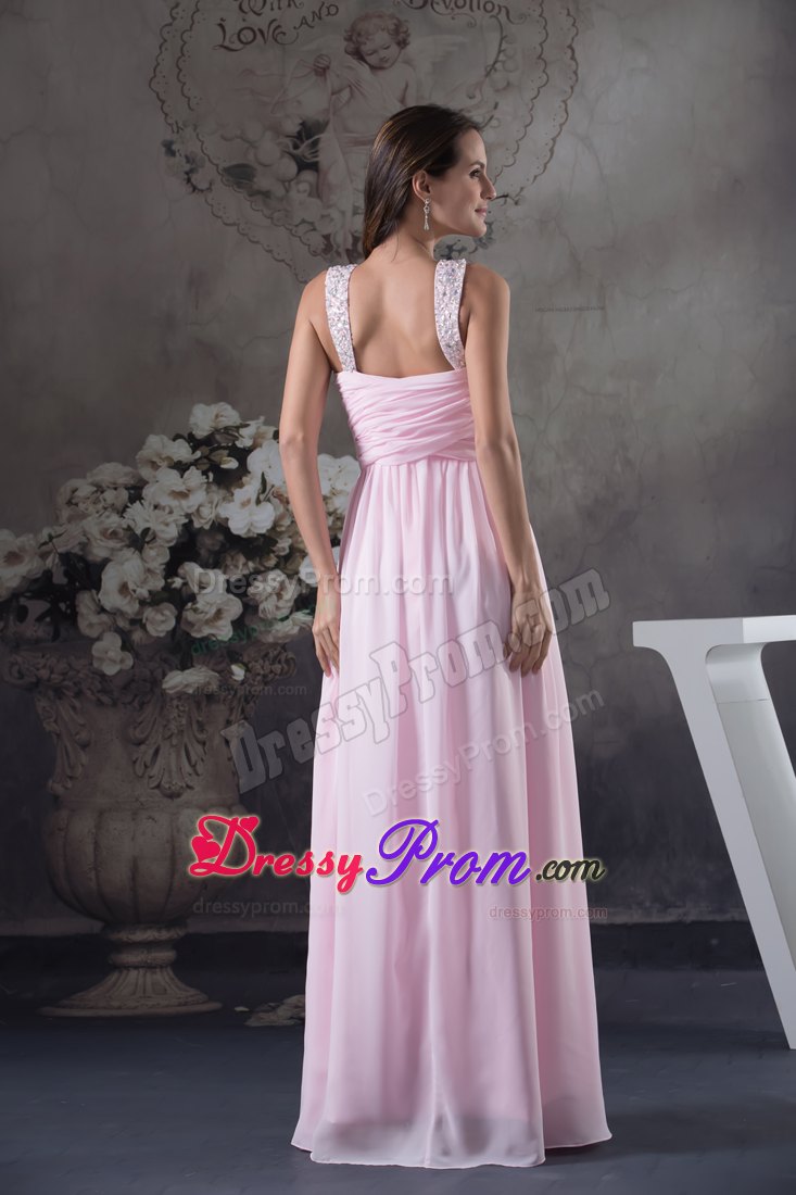 Beading V-neck Pink Floor-length Ruching Prom Dress in Toowoomba