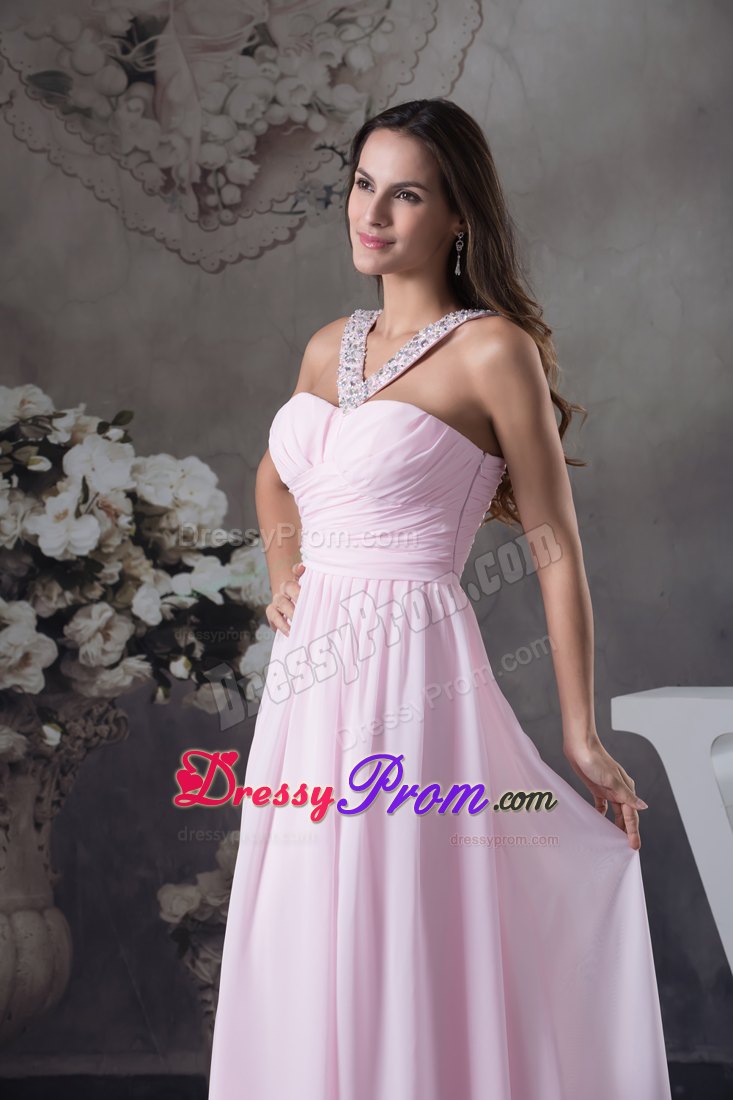 Beading V-neck Pink Floor-length Ruching Prom Dress in Toowoomba