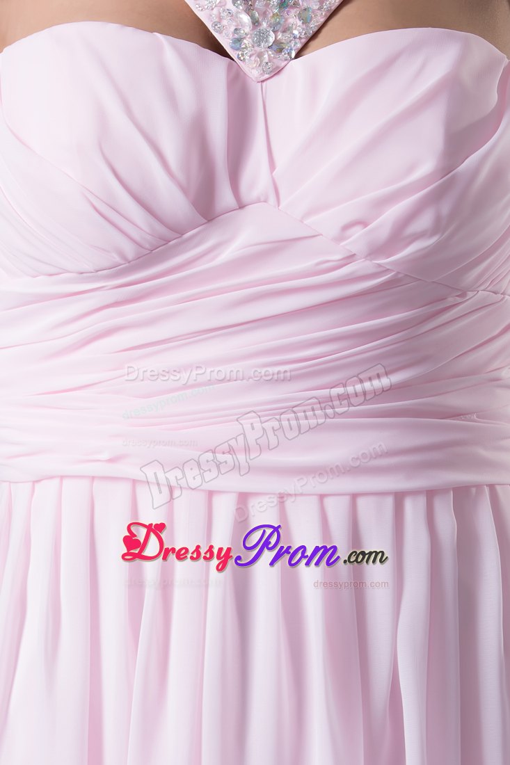 Beading V-neck Pink Floor-length Ruching Prom Dress in Toowoomba