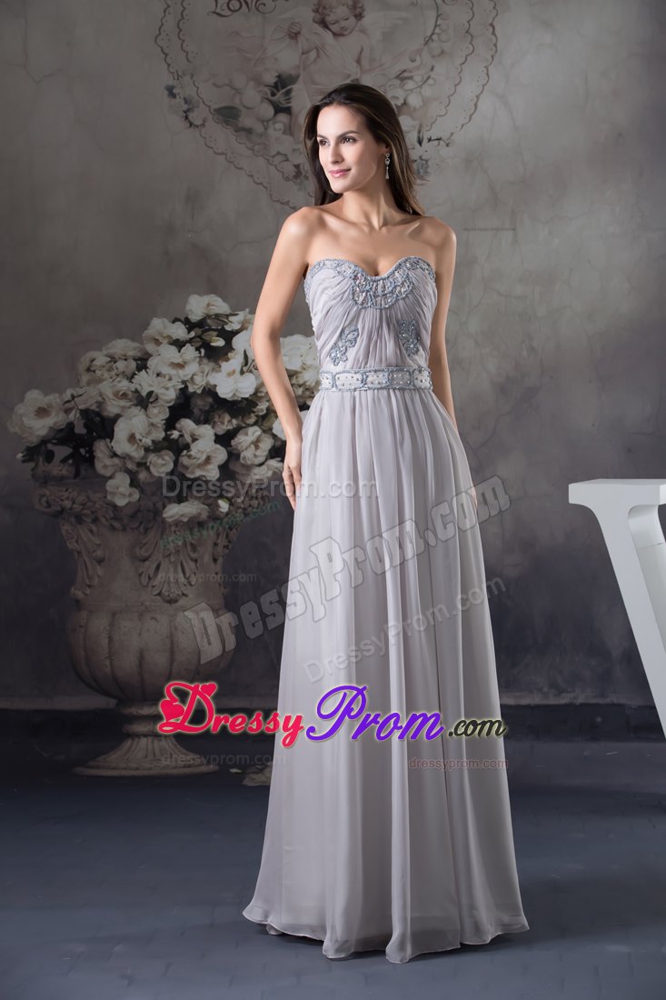 Gray Chiffon Beading Sweetheart Floor-length Prom Dress in Darwin