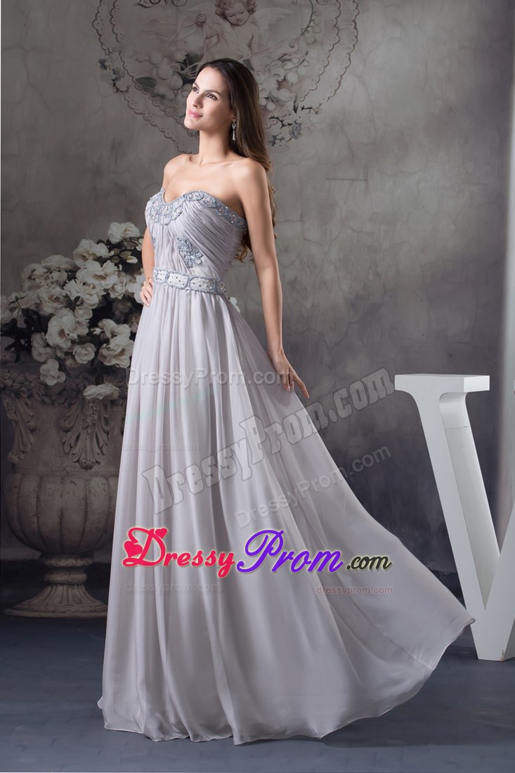 Gray Chiffon Beading Sweetheart Floor-length Prom Dress in Darwin