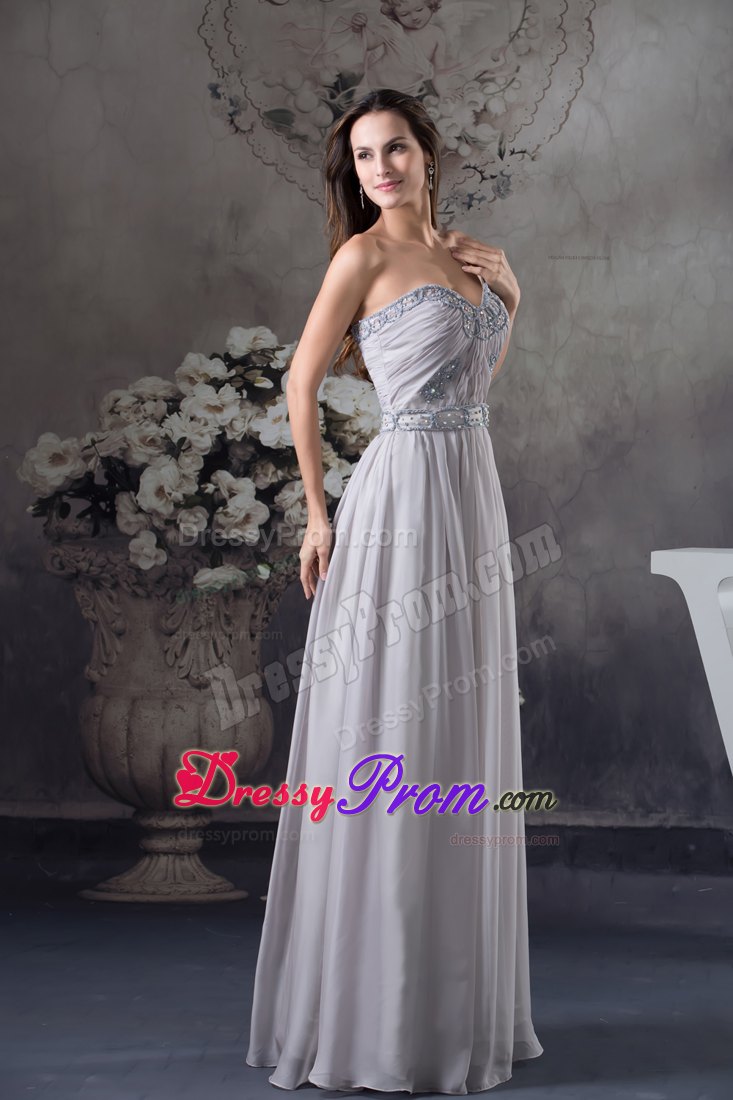 Gray Chiffon Beading Sweetheart Floor-length Prom Dress in Darwin