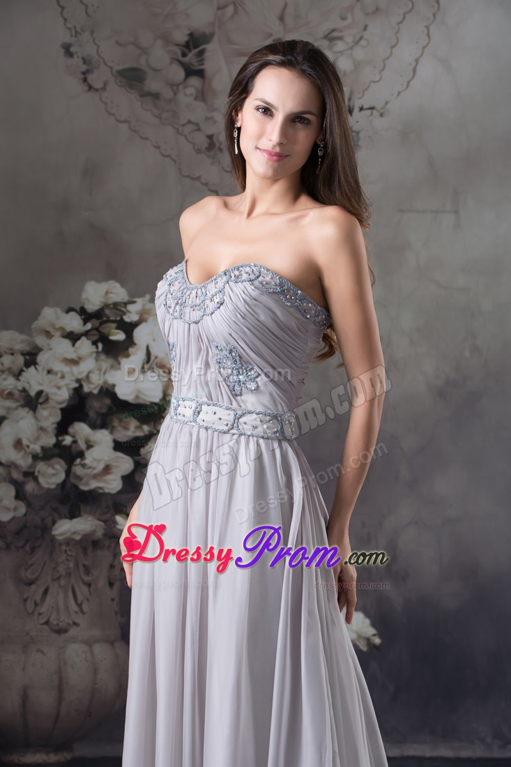 Gray Chiffon Beading Sweetheart Floor-length Prom Dress in Darwin