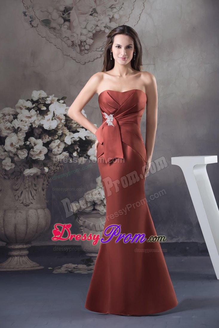 Strapless Appliques Mermaid Floor-length Prom Dress in Red Satin