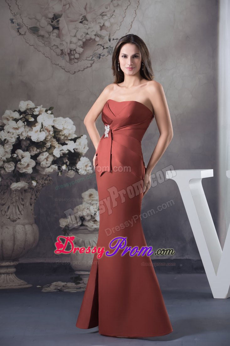 Strapless Appliques Mermaid Floor-length Prom Dress in Red Satin