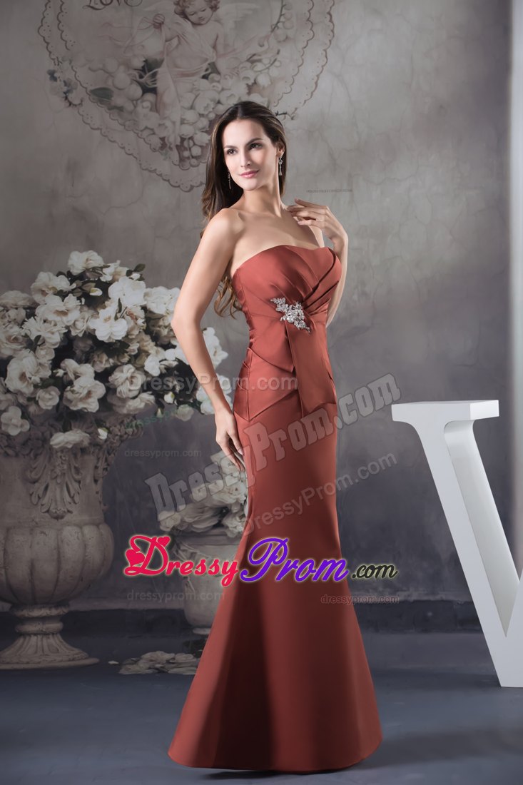 Strapless Appliques Mermaid Floor-length Prom Dress in Red Satin