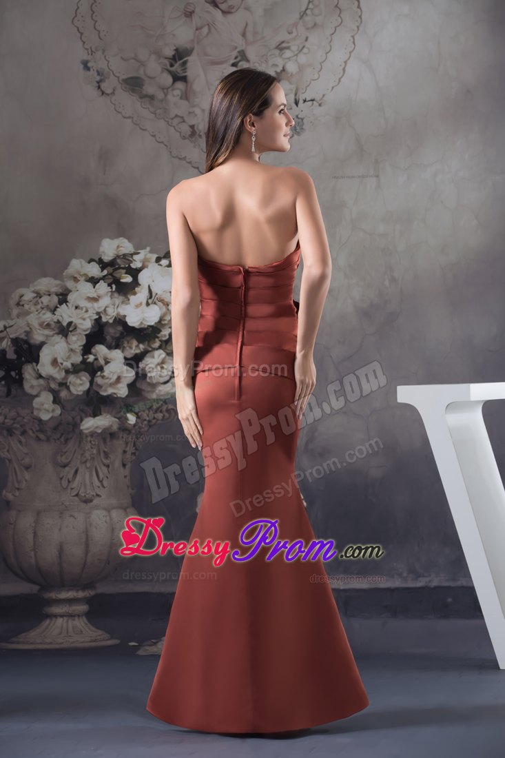 Strapless Appliques Mermaid Floor-length Prom Dress in Red Satin