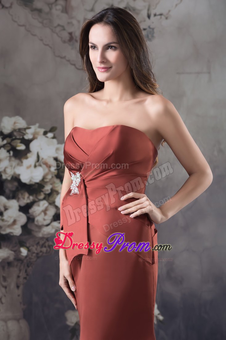 Strapless Appliques Mermaid Floor-length Prom Dress in Red Satin