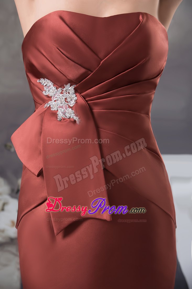 Strapless Appliques Mermaid Floor-length Prom Dress in Red Satin