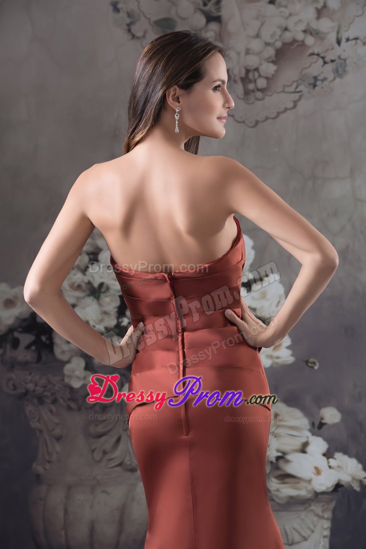 Strapless Appliques Mermaid Floor-length Prom Dress in Red Satin