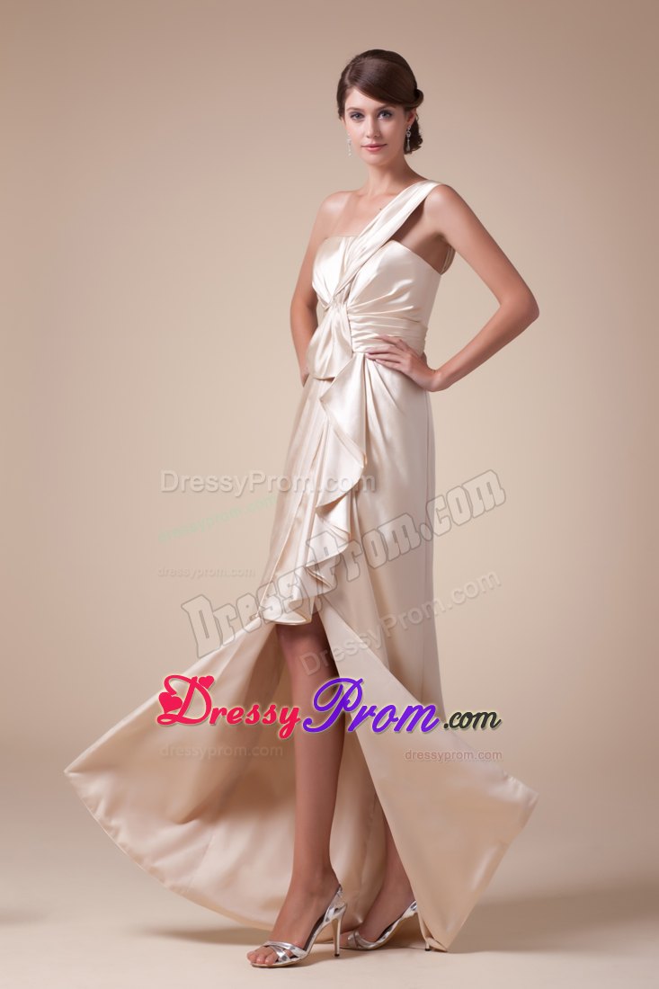 Elegant Column One Shoulder Ivory Ruffled Slitted Dress for Prom