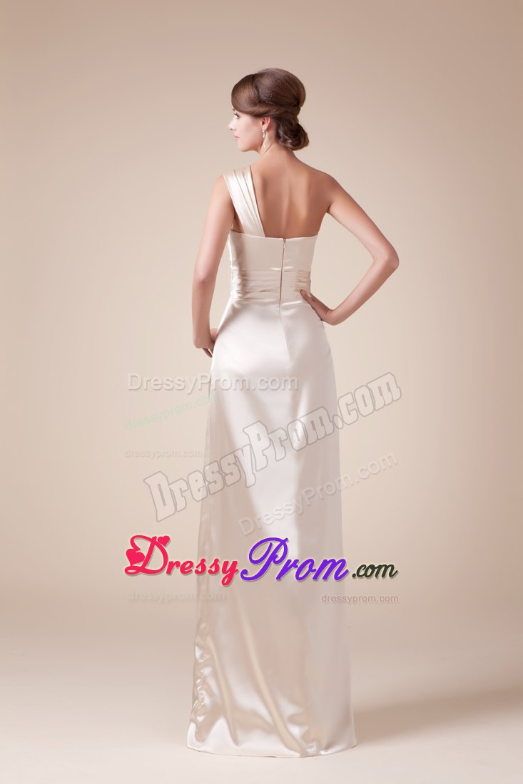 Elegant Column One Shoulder Ivory Ruffled Slitted Dress for Prom