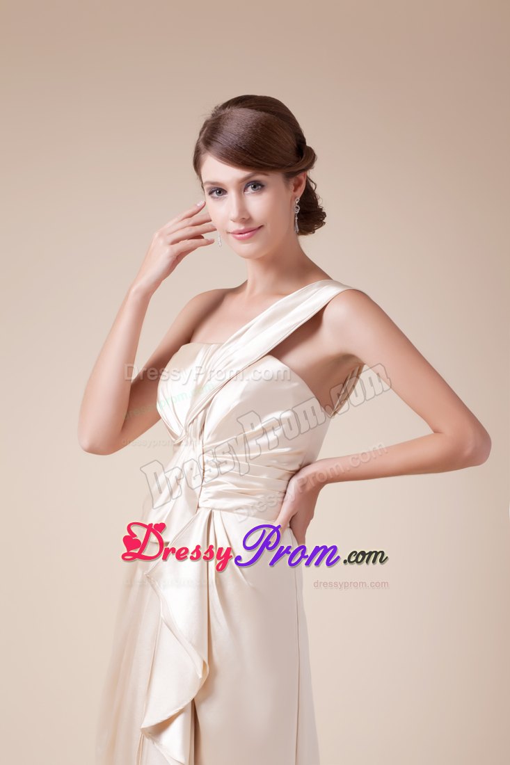 Elegant Column One Shoulder Ivory Ruffled Slitted Dress for Prom