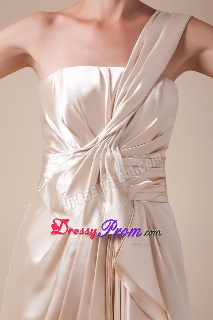 Elegant Column One Shoulder Ivory Ruffled Slitted Dress for Prom