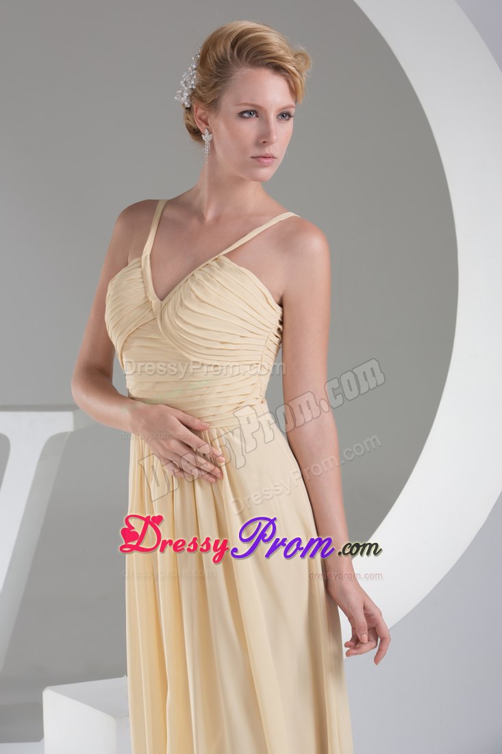 Champagne V-neck Ruched Slitted Prom formal Dress Wholesale
