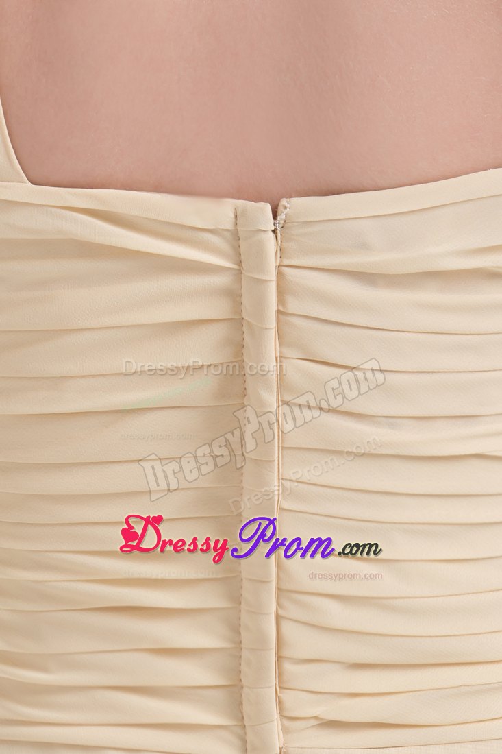 Champagne V-neck Ruched Slitted Prom formal Dress Wholesale