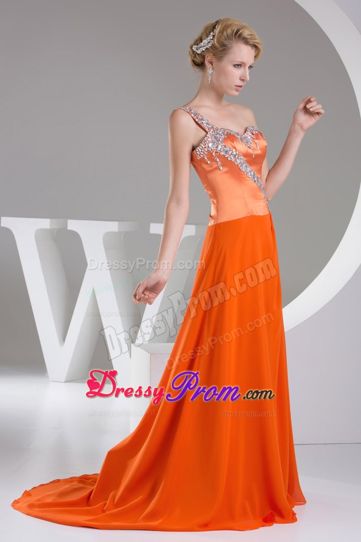 Special Orange Red Prom Bridesmaid Dress with Rhinestones